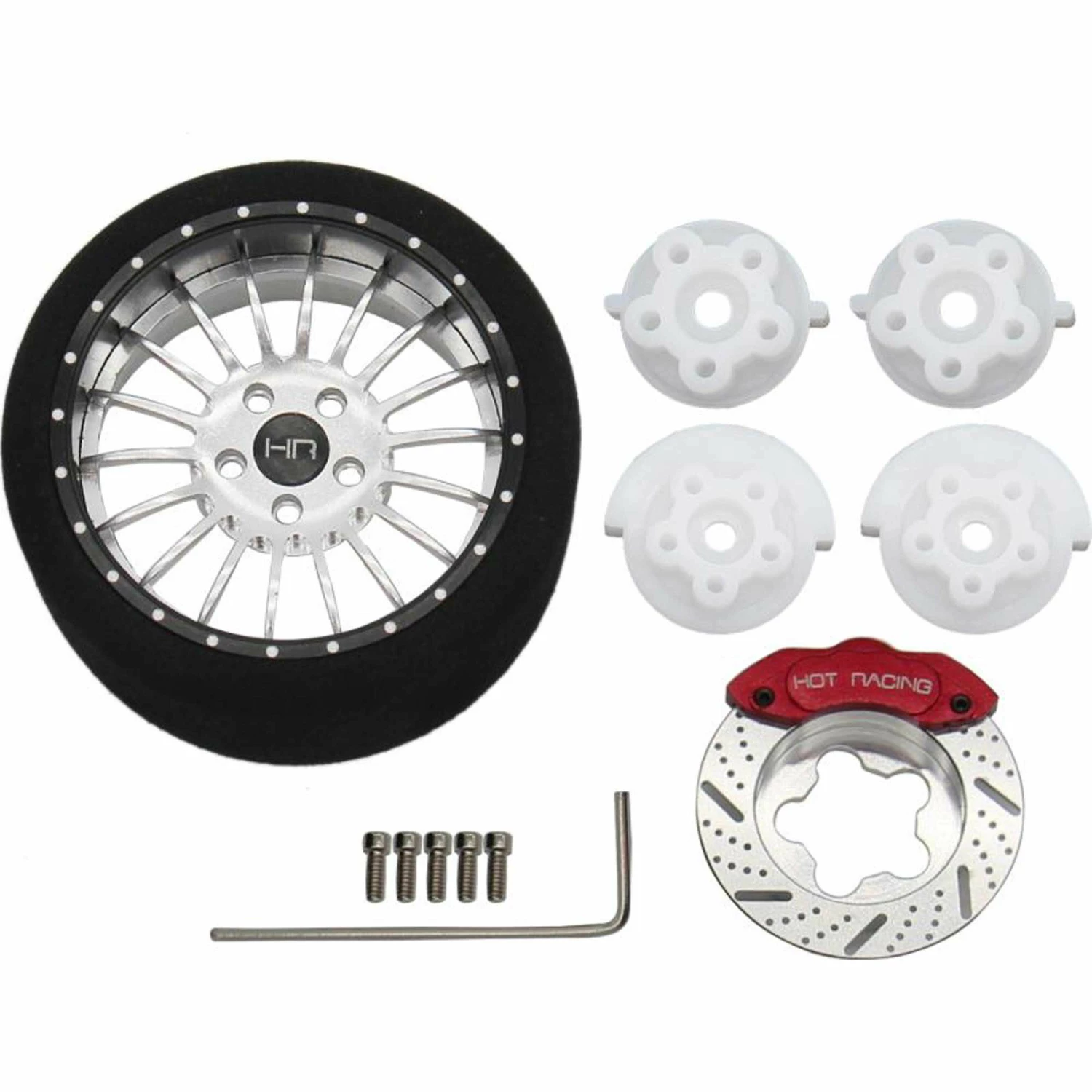 Hot Racing Silver 18 Spoke Steering Transmitter Aluminum Wheels 1 Hot Racing Silver 18 Spoke Steering Transmitter Aluminum Wheels